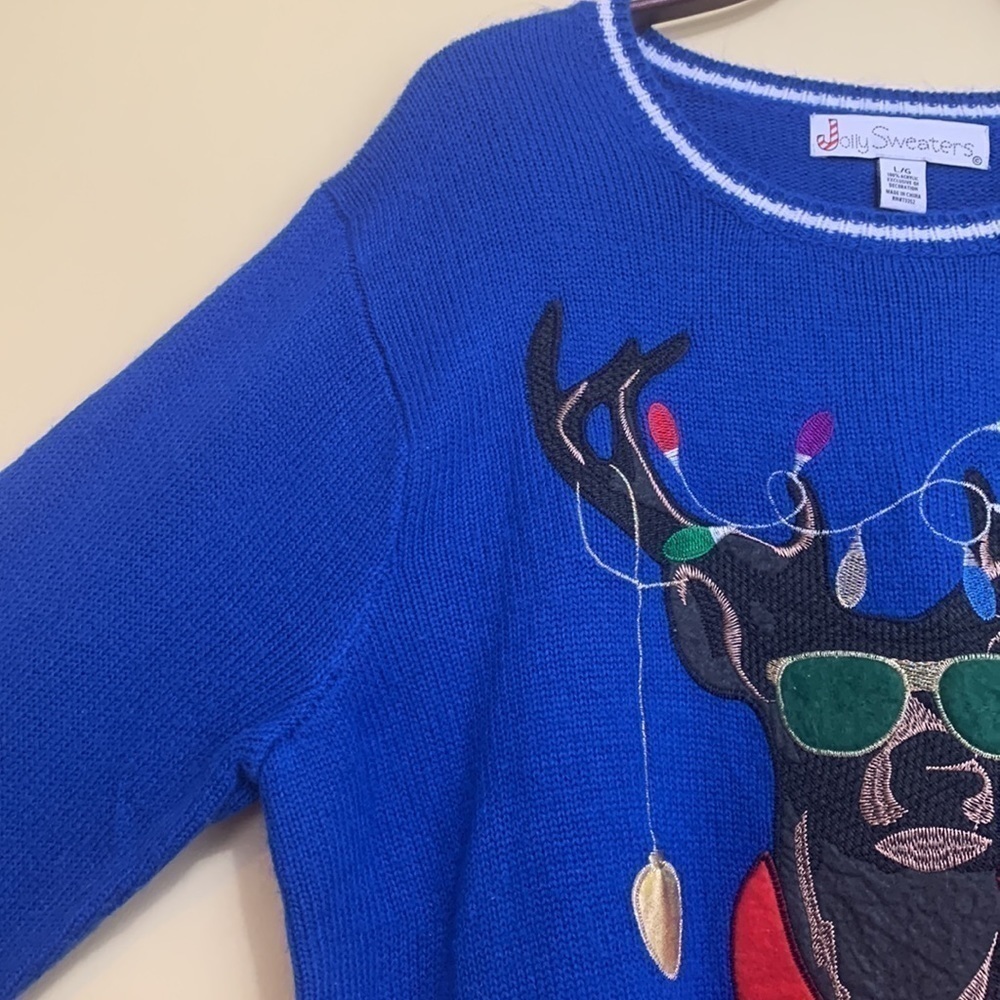 Jolly Sweaters | Blue “Bro Where’s The Party”Holiday Reindeer Unisex Sweater L - Picture 8 of 17